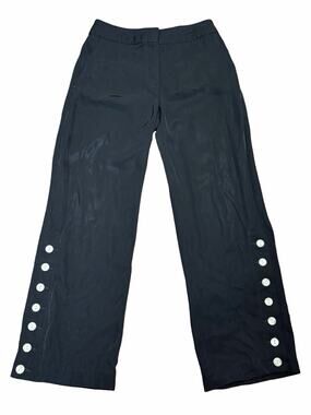 Rag & Bone Black Wide Leg Crop Trousers Women 00 Button Hem Made USA
